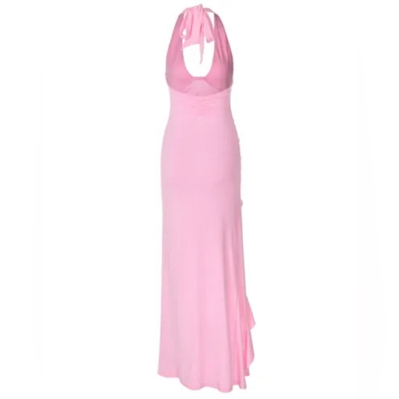 ποΈ$59 Women's NWOT Plunging Halter V-Neck High Slit Backless Dress - Picture 6 of 8